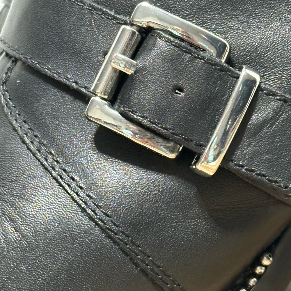 Steve Madden Halle Moto Buckle Black Leather Pointed Toe Zipper Booties - Picture 10 of 14
